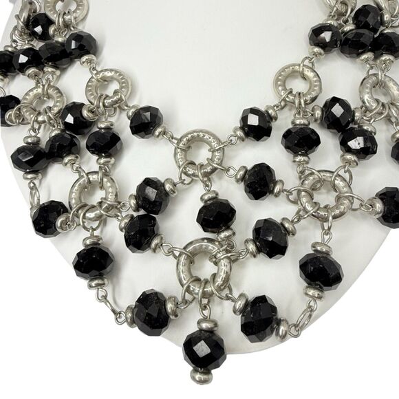 Sparkly Black Beaded Drape Necklace 21" Statement Bib Silver-Tone Formal Jewelry - Picture 11 of 11